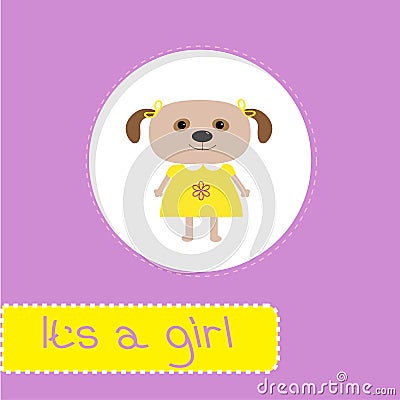 Baby shower card with dog. Its a girl Vector Illustration