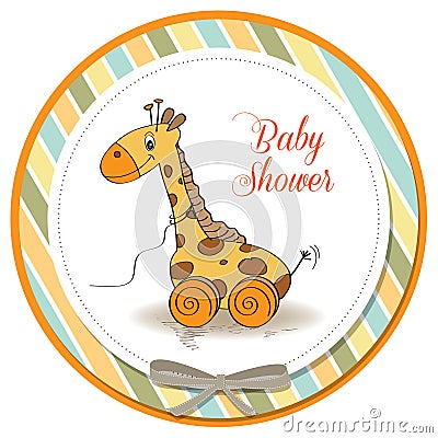 Baby shower card with giraffe toy Stock Photo