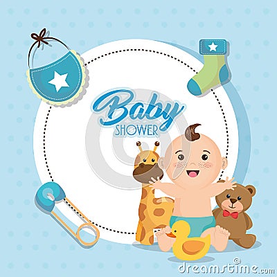 Baby shower card with little boy Vector Illustration