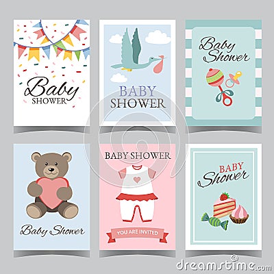 Baby shower card set for boy for girl Happy birthday party its a boy its a girl invitation card poster vector Vector Illustration