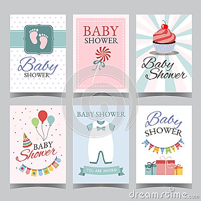 Baby shower card set for boy for girl Happy birthday party its a boy its a girl invitation card poster vector Vector Illustration