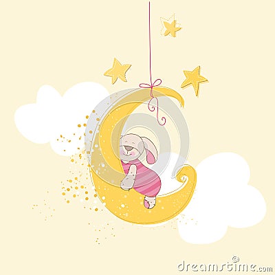 Baby Shower Card - Sleeping Baby Bunny Vector Illustration