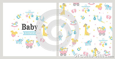 Baby Shower card. Vector Illustration