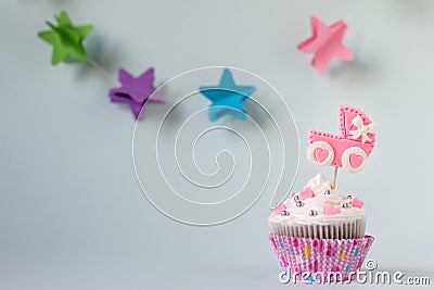 Baby shower cupcake for a girl. Text space Stock Photo