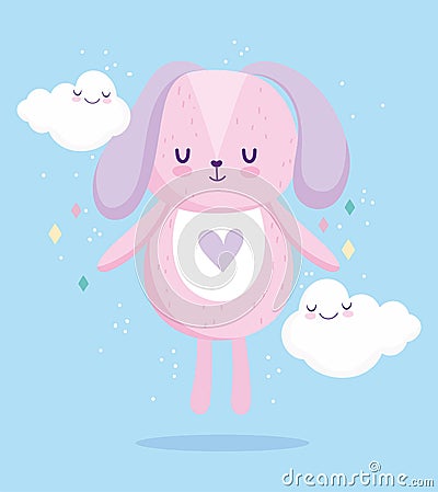 Baby shower, cute dog animal clouds cartoon blue background Vector Illustration