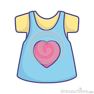 Baby shower cute dress shirt with heart female clothes icon Vector Illustration