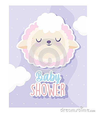 Baby shower, cute head sheep animal cartoon, theme invitation card Vector Illustration