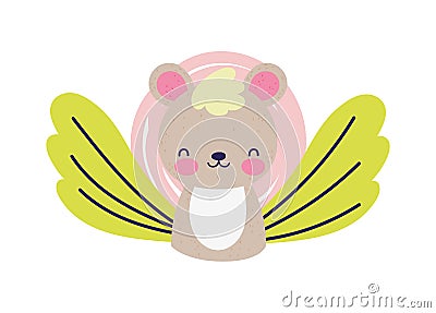 Baby shower cute little bear flower leaves decoration Vector Illustration