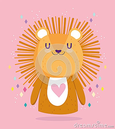 Baby shower, cute little lion animal cartoon celebration card Vector Illustration