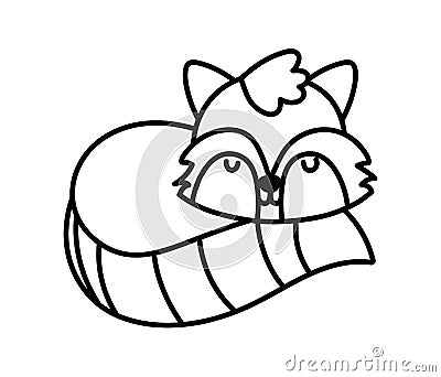 Baby shower cute raccoon sleeping animal cartoon line style Vector Illustration