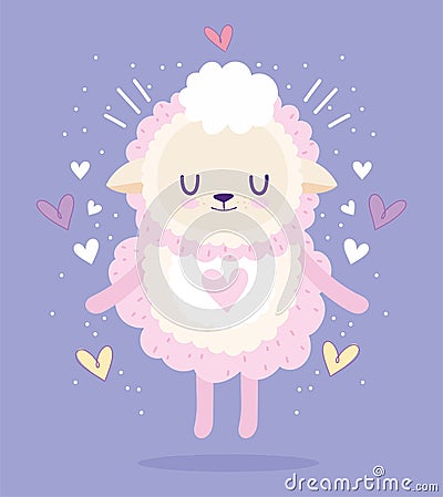 Baby shower, cute sheep animal hearts lovely cartoon Vector Illustration