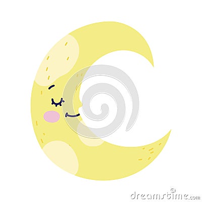 Baby shower cute yellow half moon cartoon Vector Illustration