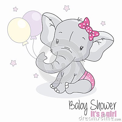 Cute elephant with balloons Vector Illustration