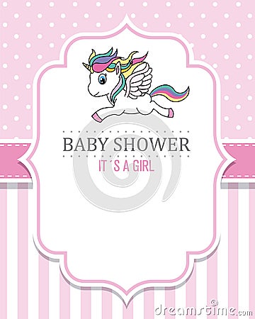 Baby shower girl. Cute Unicorn Vector Illustration