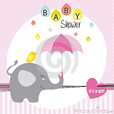 Elephant and bird with umbrella Vector Illustration