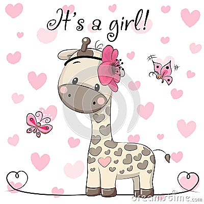Baby Shower Greeting Card with Giraffe girl Vector Illustration