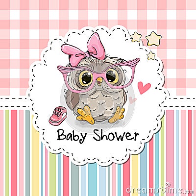 Baby Shower Greeting Card with Owl Vector Illustration