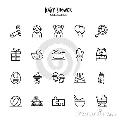 Baby shower icon set collection Vector Illustration