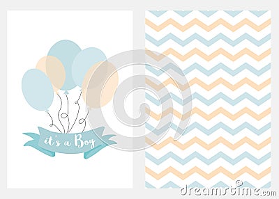 Baby shower invitation for boys Blue balloons ribbon text Set 2 cards Vector Vector Illustration