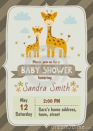 Baby shower invitation card with cute giraffes Vector Illustration