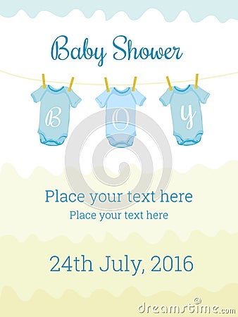 Baby Shower invitation card template for boy Vector Illustration