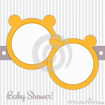 Baby Shower Invitation Card With Yellow Bears And Delicate Stripes Vector Illustration