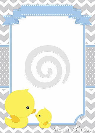 Invitation with cute duck mom and baby ducky Vector Illustration