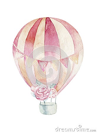 Baby shower kid balloon watercolor girl design cartoon elements. Set of baby pink birthday balloon toy dress Cartoon Illustration