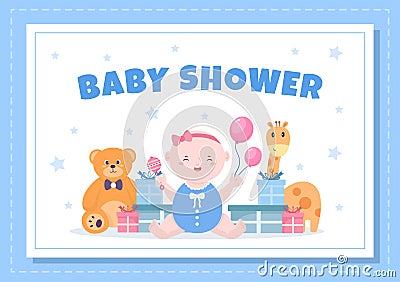 Baby Shower Little Boy or Girl with Cute Design Toys and Accessories Newborn Babies Background Illustration for Invitation Vector Illustration