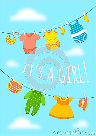 Baby shower party cute invitation card Vector Illustration