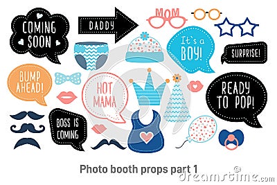 Baby shower photo booth photobooth props set Vector Illustration