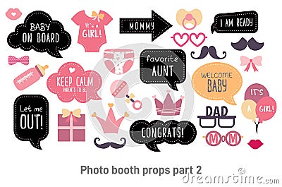 Baby shower photo booth photobooth props set Vector Illustration