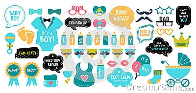 Baby shower photo booth photobooth props set Vector Illustration