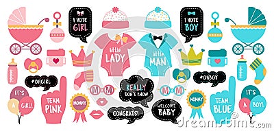 Gender reveal baby shower photo booth props Vector Illustration