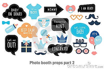 Baby shower photo booth photobooth props set Vector Illustration