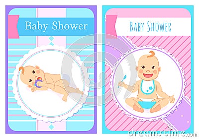 Kid with Forelock, Baby in Diaper Card Vector Vector Illustration