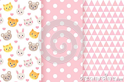 Baby shower seamless patterns for baby girl. Vector illustration Vector Illustration