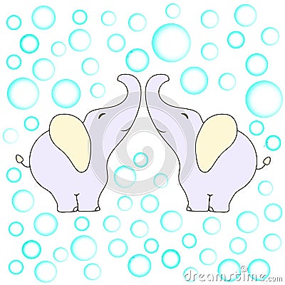 Baby shower, twin babies elephants in the bubble. Stock Photo