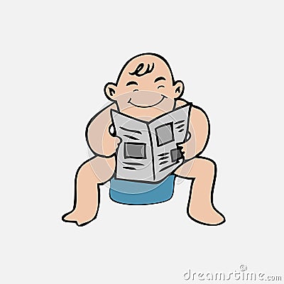 Baby sit on potty and reading Vector Illustration