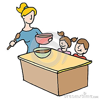 Baby sitter cooking for children Vector Illustration