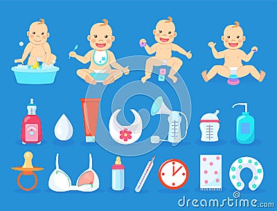 Baby Sitting Playing with Toys Cubes Childcare Vector Illustration