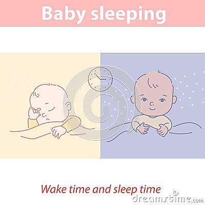 Baby sleeping. Healthy day and night sleeping mode Vector Illustration