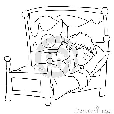 The baby is sleeping in her bed,chine drawn by color Cartoon Illustration