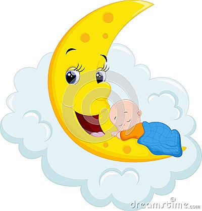 Baby Sleeping on Moon Stock Photo