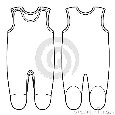 Baby sleeveless romper. Baby clothes Flat Sketch Vector Illustration