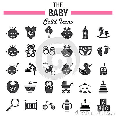 Baby solid icon set, kid symbols collection Vector Illustration