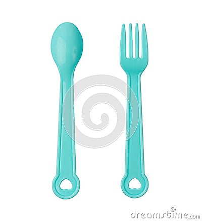 Baby Spoon, Plastic Child Teaspoon, Color Kids Utensil, Baby Spoons Stock Photo