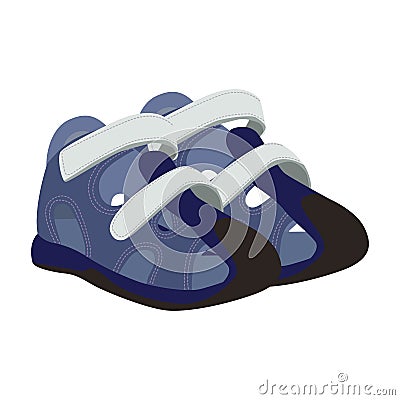 Baby sport shoes vector icon on a white background. Baby shoes on clasp illustration isolated on white. Footwear Vector Illustration