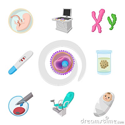 Baby in stomach icons set, cartoon style Vector Illustration