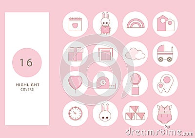 Highlight covers backgrounds. Icons of baby items Vector Illustration